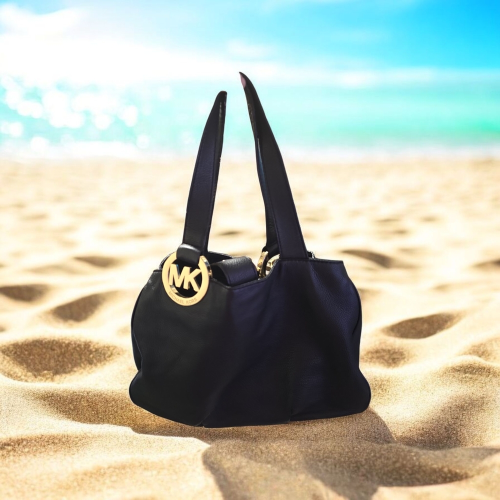 Like New Michael Kors Black Shoulder Bag with Gold Logo Charm